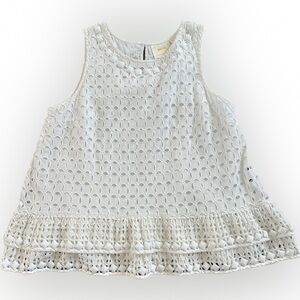 Maeve by anthropology white cut out top with white beads